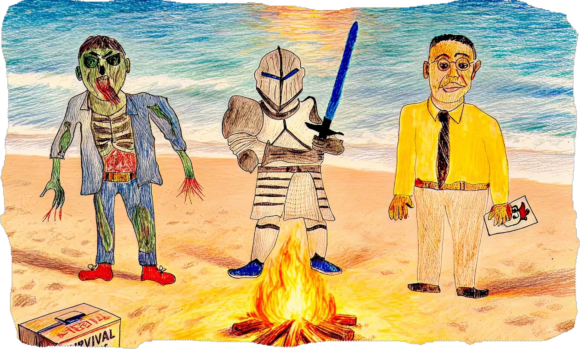 Sneaky characters scene on a beach
